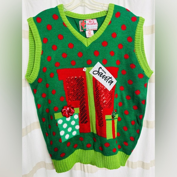 Merry Christmas Vest Bows Embroidered Bright Colors sleeveless size XL - Picture 1 of 6
